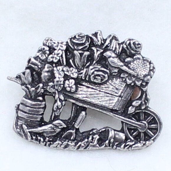 Birds and Blooms Limited Edition 2001 Wheelbarrow Garden Flowers Brooch or Pin - Picture 1 of 13